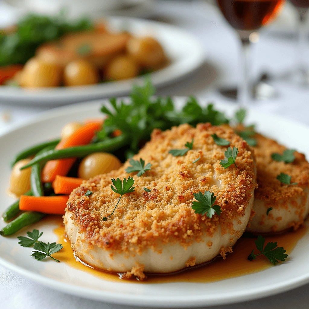 Key ingredients for Shake and Bake Pork Chops, including pork chops, breadcrumbs, paprika, and fresh herbs, with suggested substitutions like panko or smoked paprika